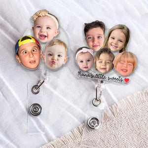 Personalized Acrylic Kids and Pets Faces Badge Reel: Custom Baby Face Photo Badge Reel, Mothers Day Gift for Mom, Grandma