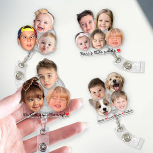 Personalized Acrylic Kids and Pets Faces Badge Reel: Custom Baby Face Photo Badge Reel, Mothers Day Gift for Mom, Grandma