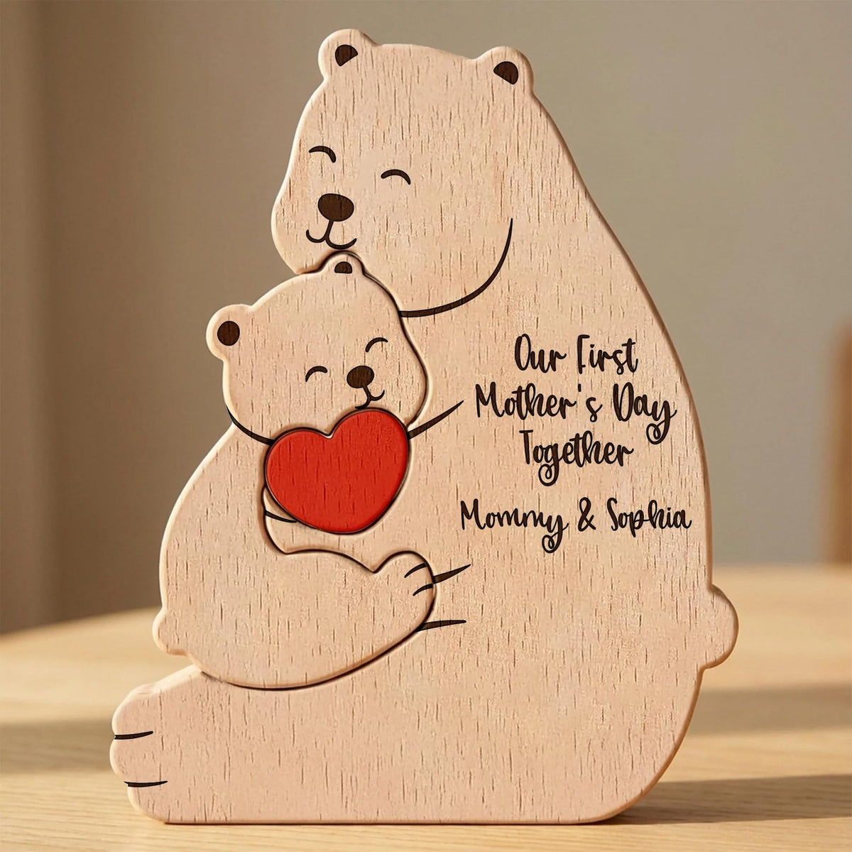 Personalized Mama Bear And Baby Wooden Puzzle, Custom First Mothers Day Gift For New Mom, Mother Daughter Son Figurine, Nursery Room Decor