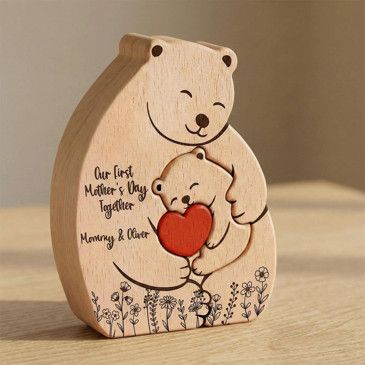 Personalized Mama Bear And Baby Wooden Puzzle, Custom First Mothers Day Gift For New Mom, Mother Daughter Son Figurine, Nursery Room Decor