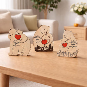 Personalized Mama Bear And Baby Wooden Puzzle, Custom First Mothers Day Gift For New Mom, Mother Daughter Son Figurine, Nursery Room Decor