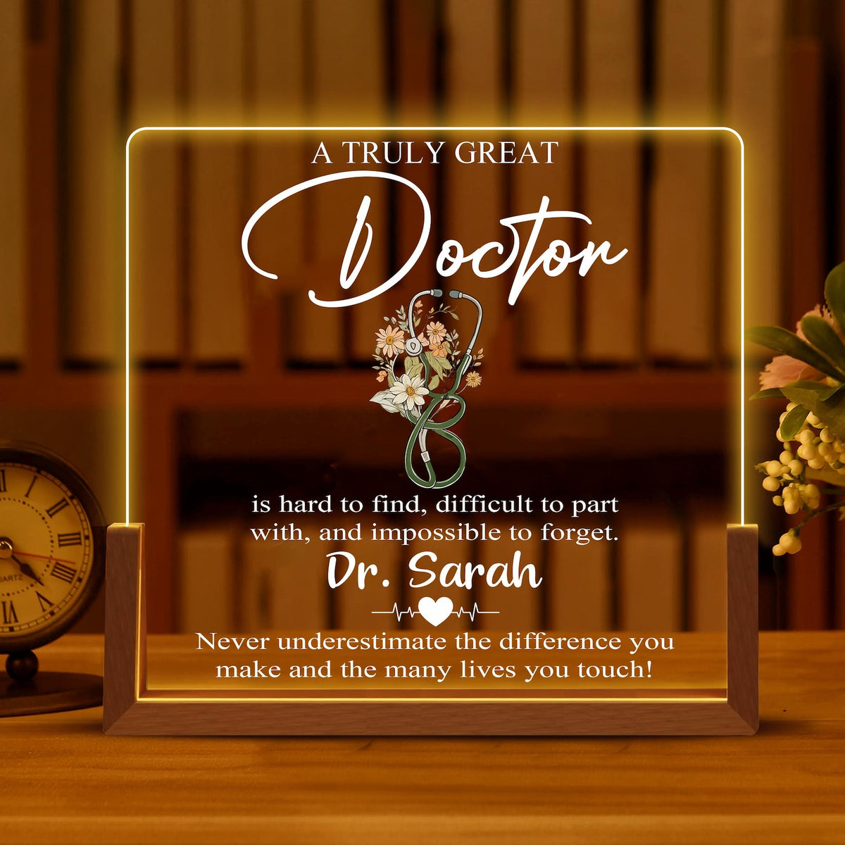 Custom Doctor LED Light Desk Name Plate Personalized Acrylic Name Sign for Doctor Office Medical Desk Decor Graduation Gift for Doctor