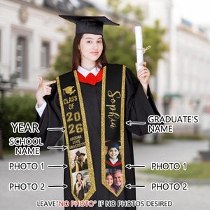Personalized Graduation Stole with Photos, Graduation Sash Custom Name Photo Graduation Stole Class of 2026, Graduate Gift for Her Him