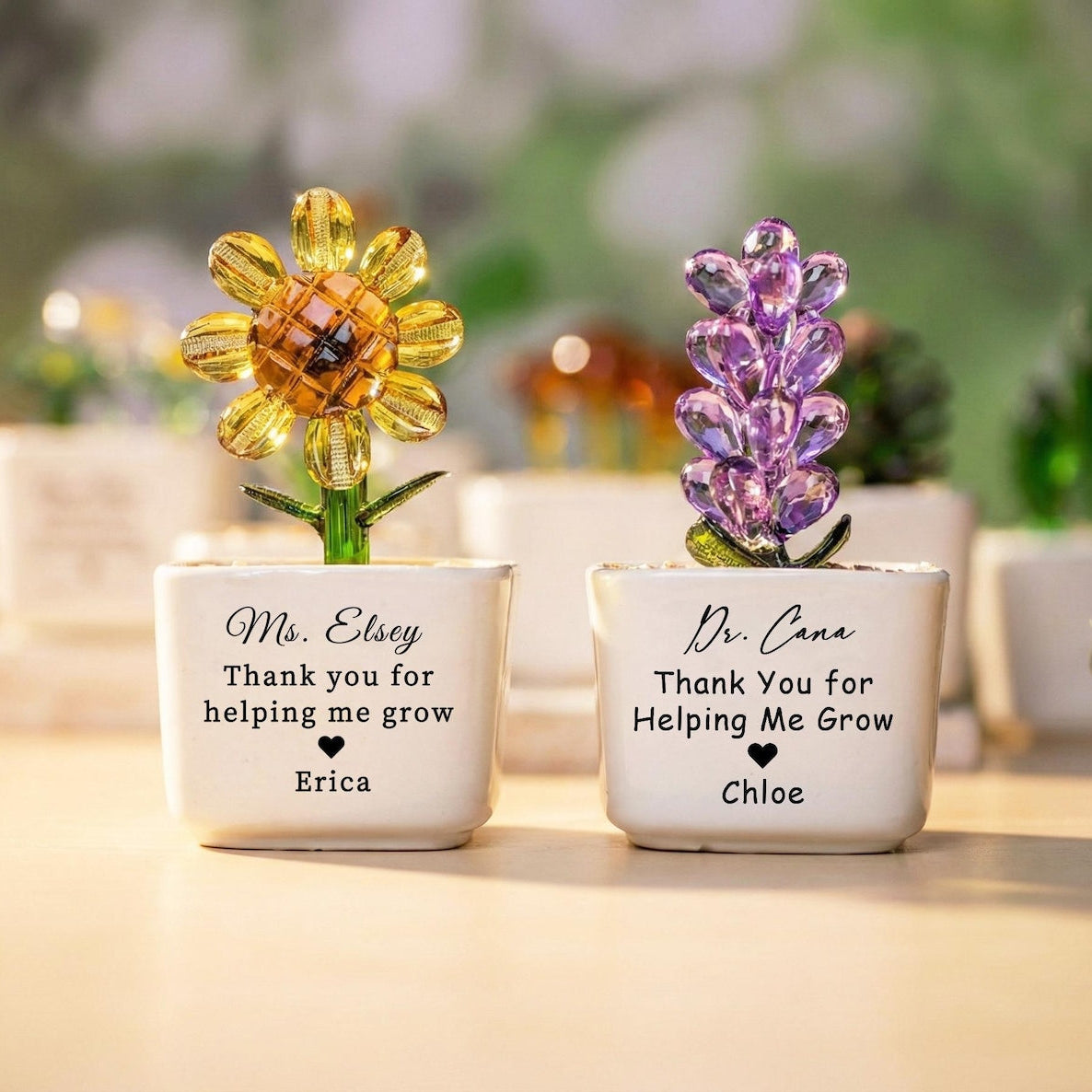 Custom Stained Glass Sunflower Plant Pot, Home Decor, Thank You for Helping Me Grow, Back to School, Graduation Gift, Teacher Appreciation