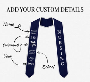 RN Graduation Stole Custom Nursing Stole Registered Nurse BSN MSN Graduation Sash Class of 2026