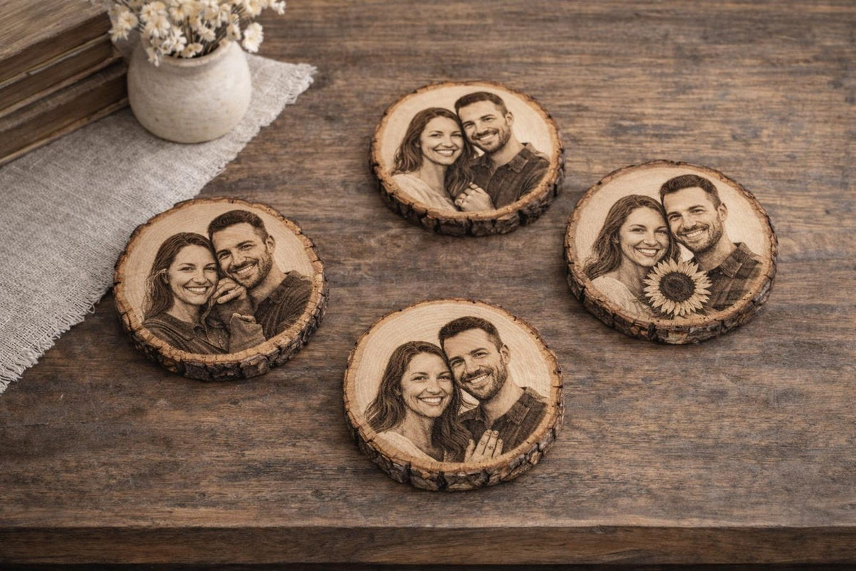 Custom Engraved Wood Photo Portrait, Laser Etched Basswood Keepsake, Rustic Anniversary Wedding Memorial Gift