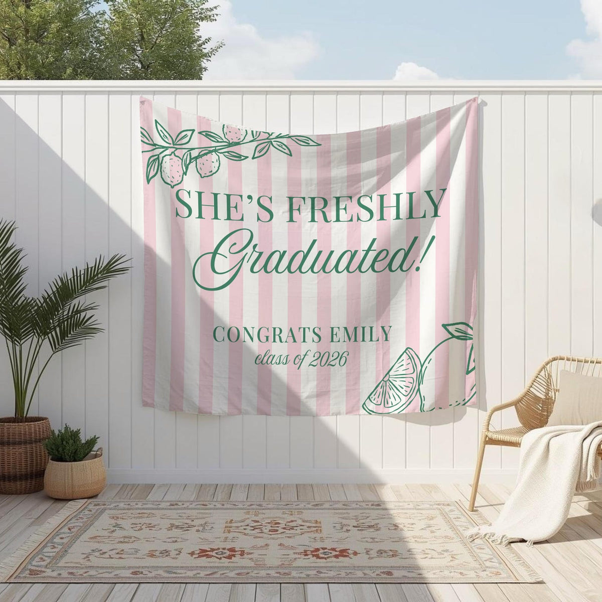 Freshly Graduated banner, Lemon graduation sign, Class of 2026, Graduation party decor, Graduation party backdrop, Congrats Graduate