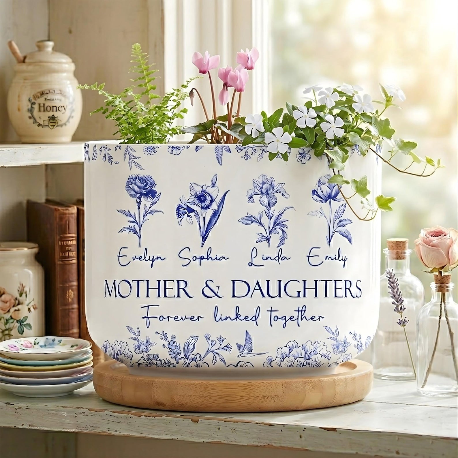 Personalized Mother & Daughters Plant Pot, Forever Linked Together Pot, Birth Month Flower Pot, Mother's Day Gift, Mom Birthday Gift
