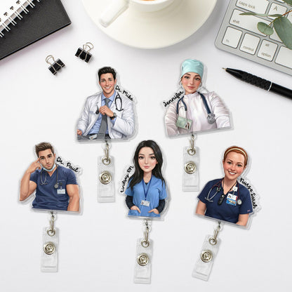 Personalized Portrait from Photo Nurse Badge Reel: ICU RN Nurse Doctor Retractable ID Holder, Nurse Badge Charms