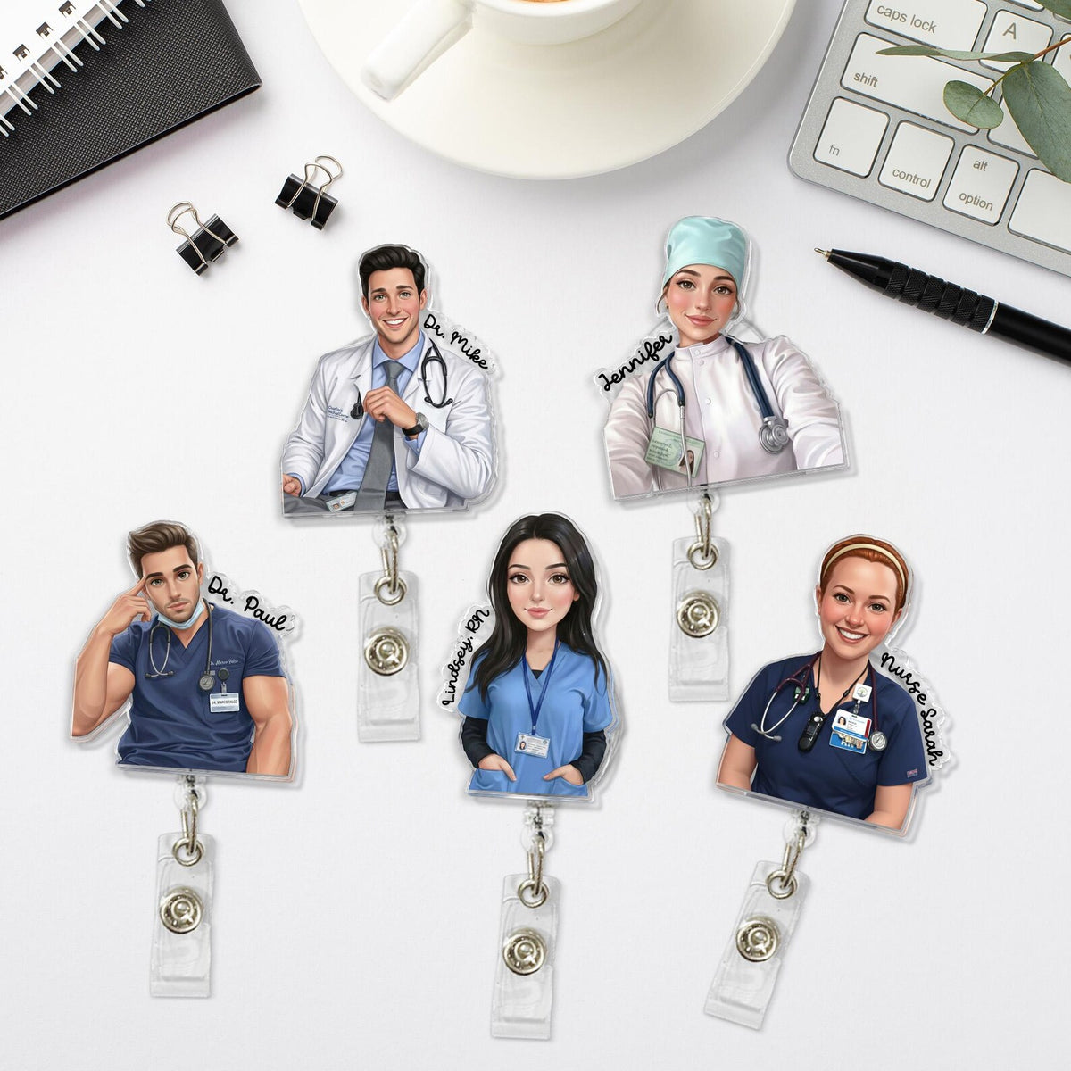 Personalized Portrait from Photo Nurse Badge Reel: ICU RN Nurse Doctor Retractable ID Holder, Nurse Badge Charms