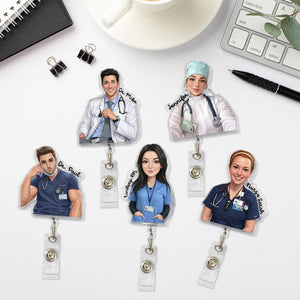 Personalized Portrait from Photo Nurse Badge Reel: ICU RN Nurse Doctor Retractable ID Holder, Nurse Badge Charms
