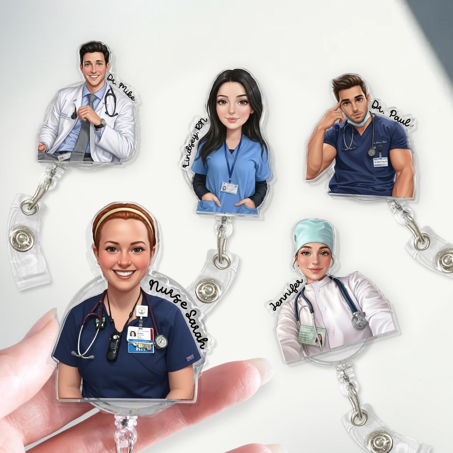 Personalized Portrait from Photo Nurse Badge Reel: ICU RN Nurse Doctor Retractable ID Holder, Nurse Badge Charms