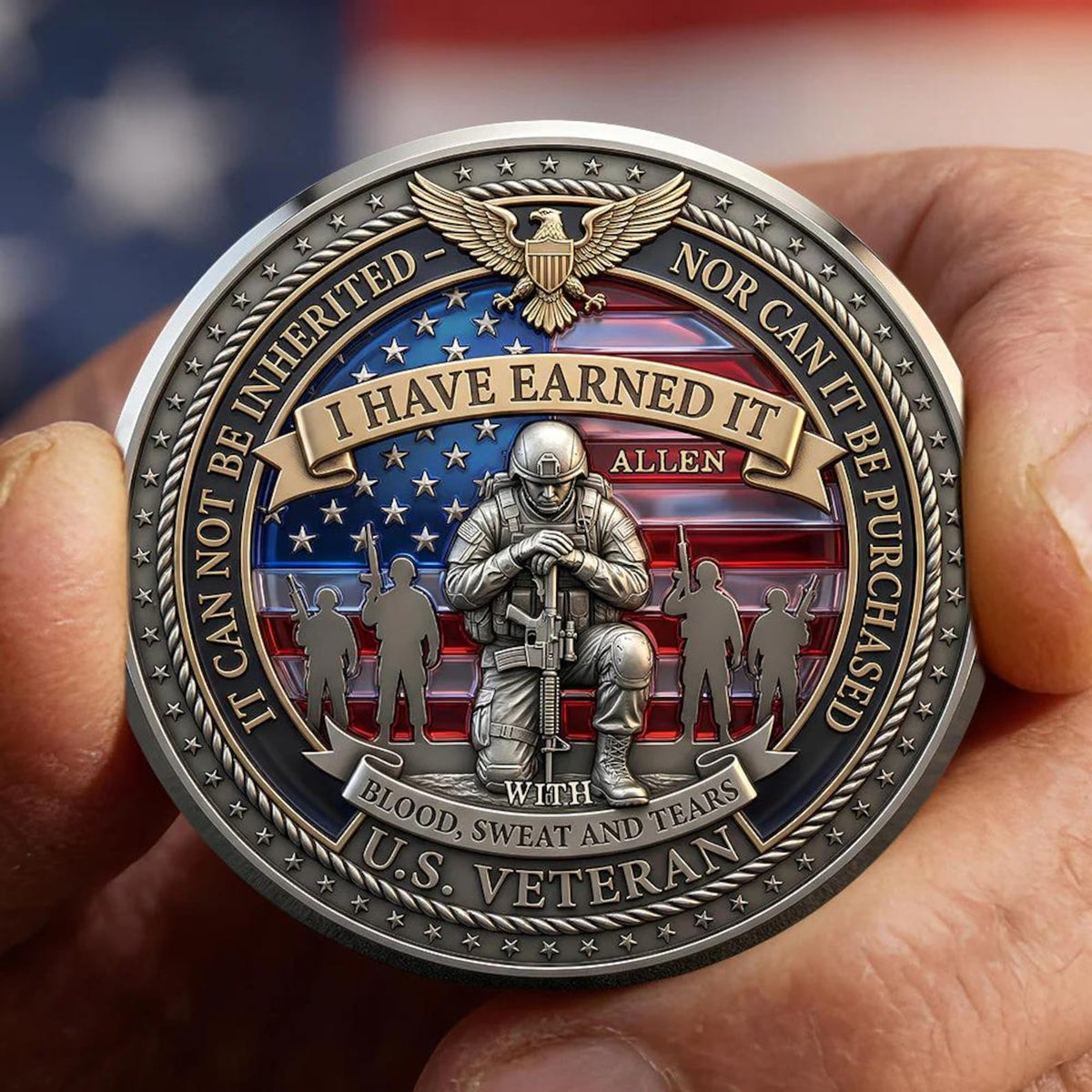 Custom The Sacrifice Of Veterans Keepsake Coin, American Flag Design Keepsake Coin, USA Strong Soldier, Veteran Gift, Father's Day Gift