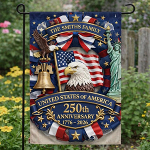 Personalized America 250th Anniversary Garden Flag, 1776-2026 Patriotic Flag, Semiquincentennial Family Name Home Decor