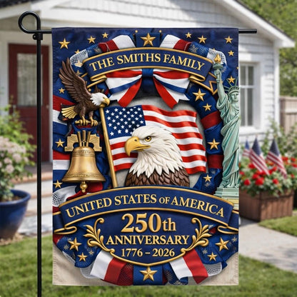 Personalized America 250th Anniversary Garden Flag, 1776-2026 Patriotic Flag, Semiquincentennial Family Name Home Decor