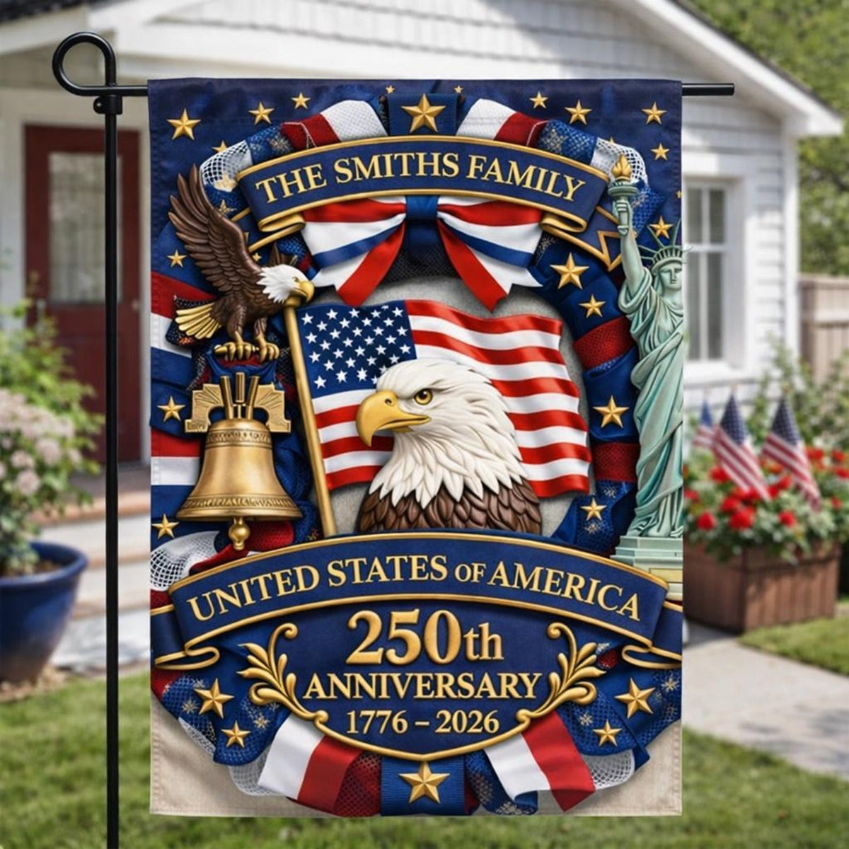 Personalized America 250th Anniversary Garden Flag, 1776-2026 Patriotic Flag, Semiquincentennial Family Name Home Decor