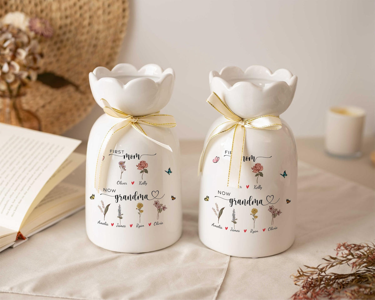 First Mom Now Grandma Flower Vase, Birth Month Flower Vase, Grandma's Garden Vase, Birthday Gifts for Mom Nana Nanny, Mothers Day Gifts