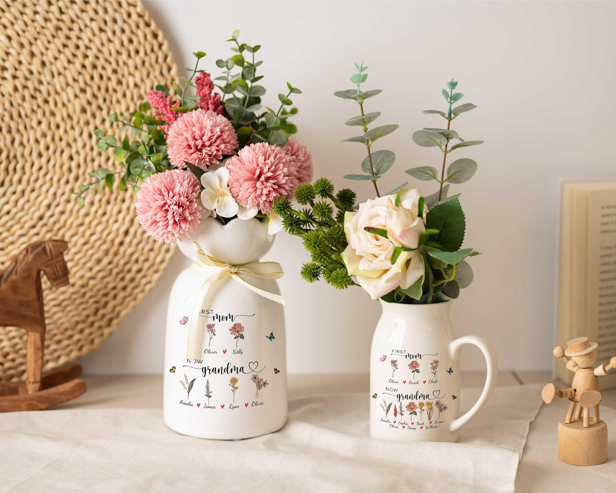 First Mom Now Grandma Flower Vase, Birth Month Flower Vase, Grandma's Garden Vase, Birthday Gifts for Mom Nana Nanny, Mothers Day Gifts