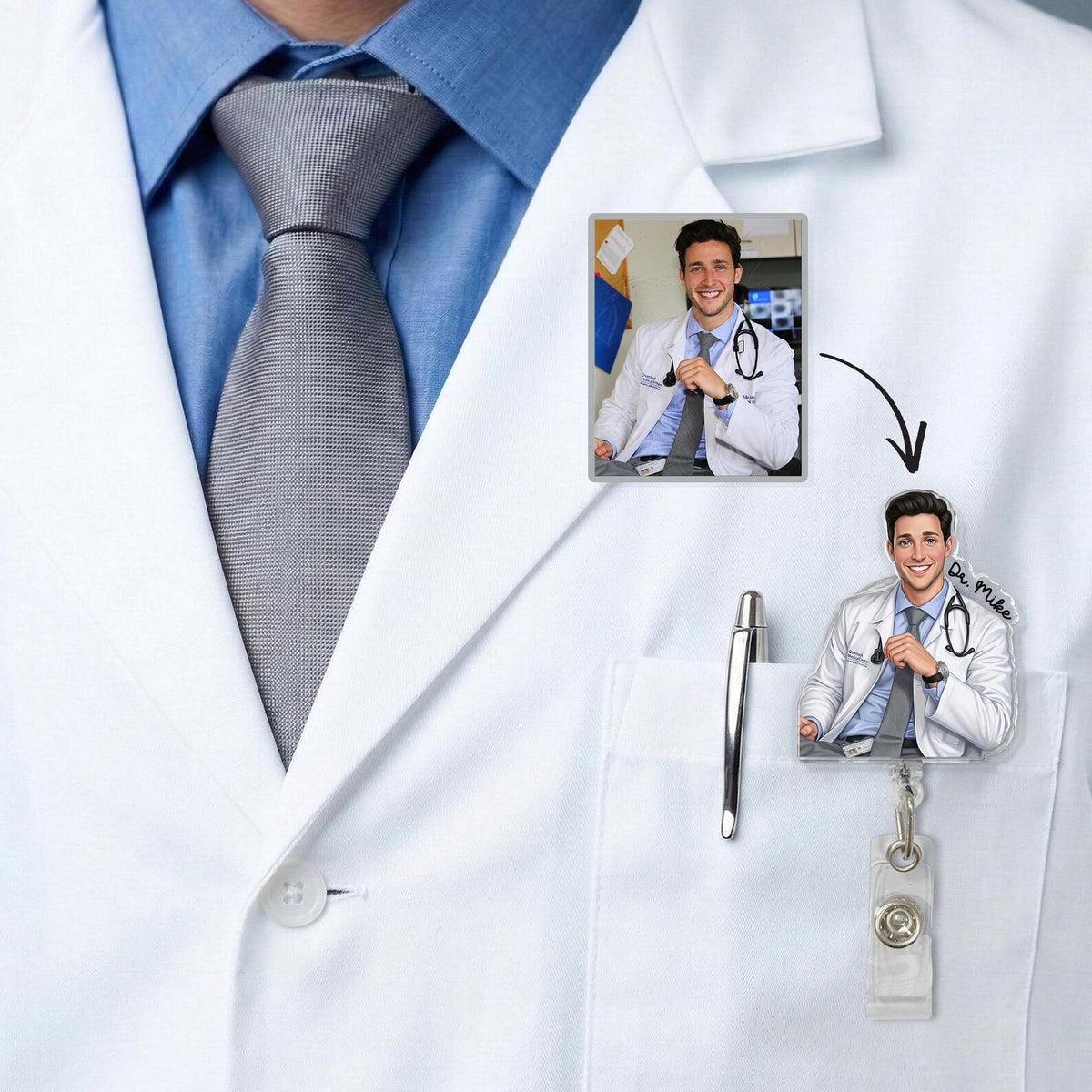 Personalized Portrait from Photo Nurse Badge Reel: ICU RN Nurse Doctor Retractable ID Holder, Nurse Badge Charms