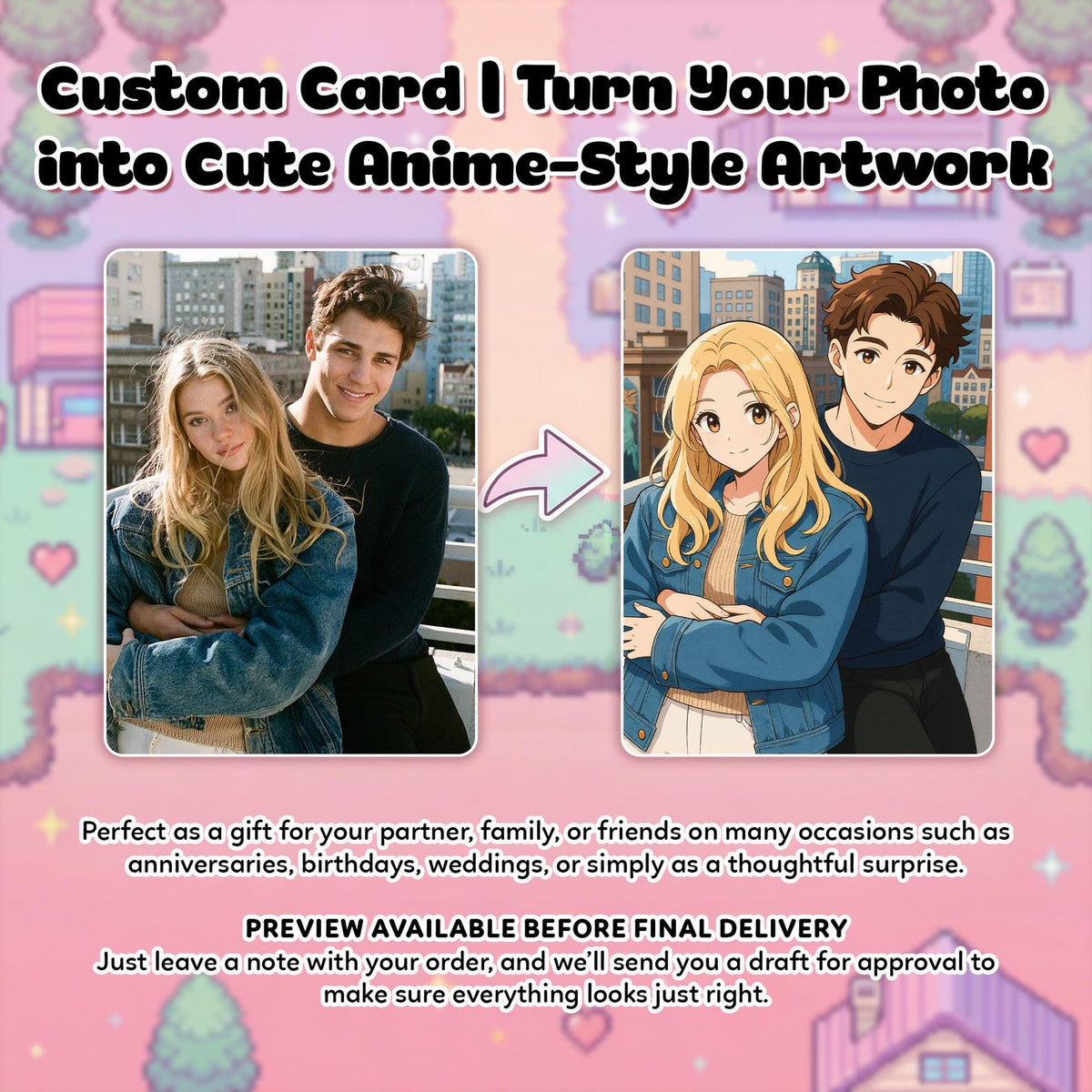 Custom Poke-Inspired Couple Keepsake Wedding & Anniversary Photo to Holo Card