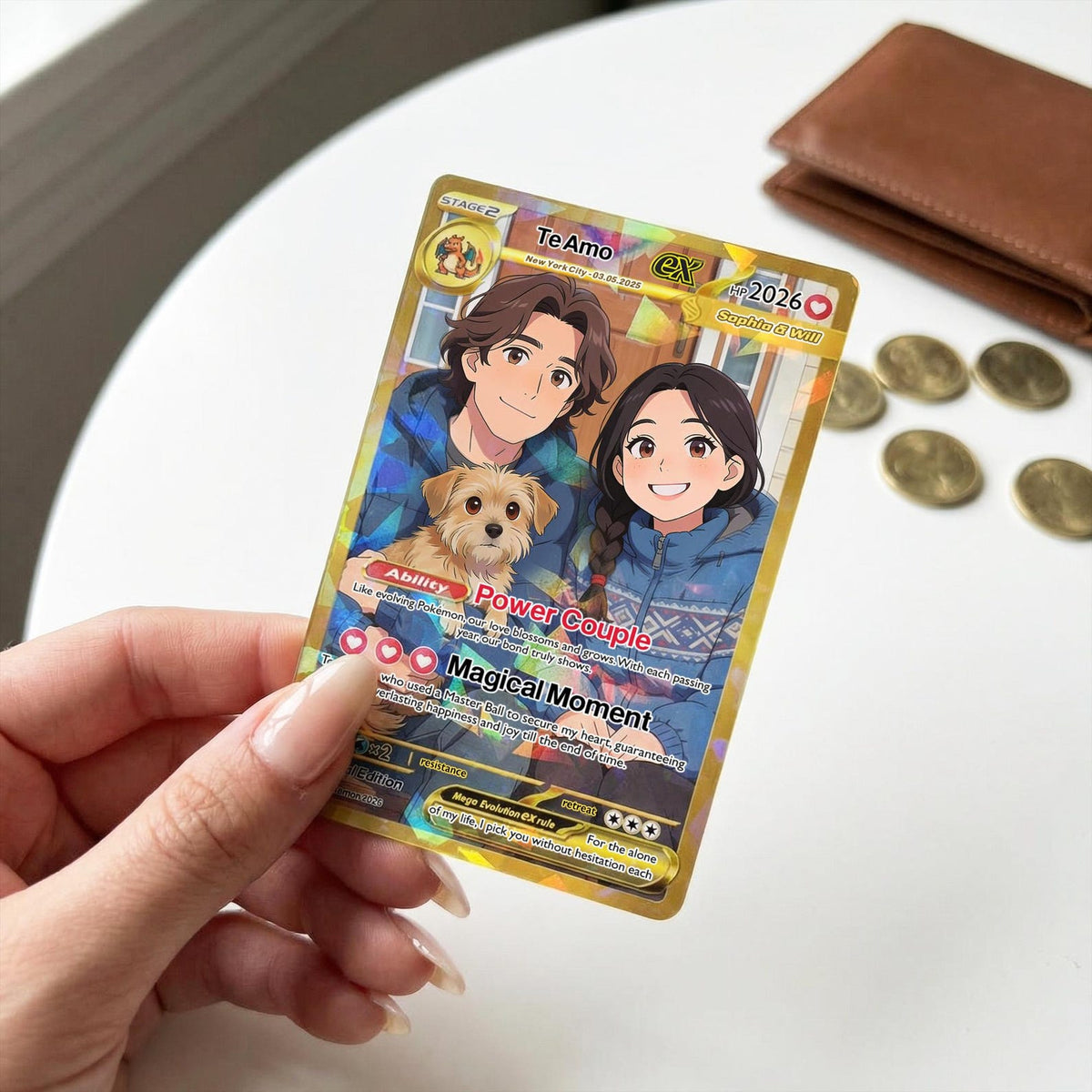 Custom Poke-Inspired Couple Keepsake Wedding & Anniversary Photo to Holo Card