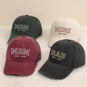 Custom Embroidered Mom and Dad EST 2026 Hat, Pregnancy Reveal Cap, Baby Announcement Gift, New Parents Baseball Hat,Mothers Day Gift for Mum