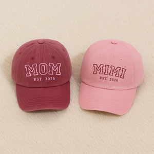 Custom Embroidered Mom and Dad EST 2026 Hat, Pregnancy Reveal Cap, Baby Announcement Gift, New Parents Baseball Hat,Mothers Day Gift for Mum