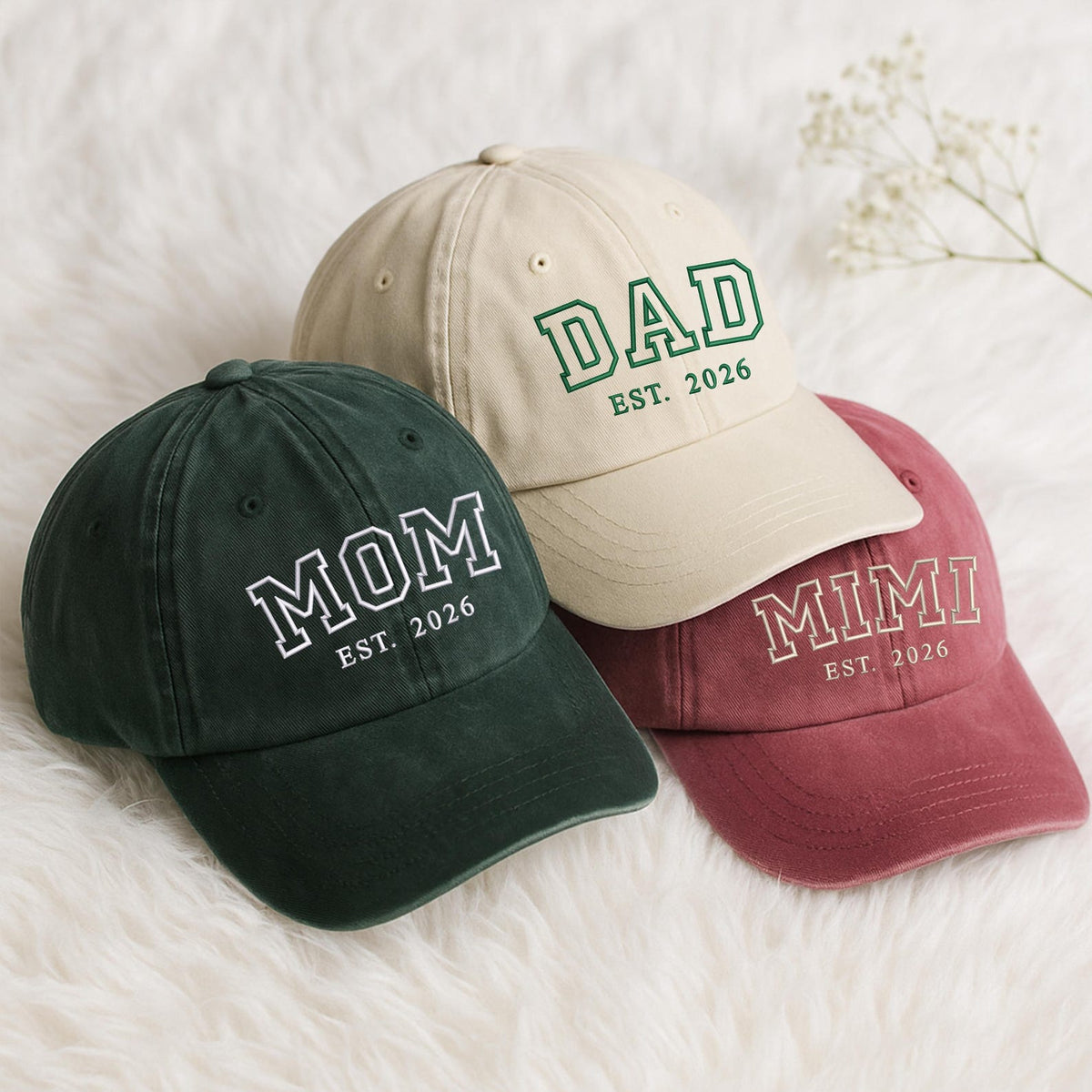 Custom Embroidered Mom and Dad EST 2026 Hat, Pregnancy Reveal Cap, Baby Announcement Gift, New Parents Baseball Hat,Mothers Day Gift for Mum