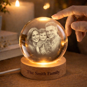 Personalized 3D Crystal Ball Photo Portrait LED, Engraved Photo Ball LED Night Light, Family Photo Gift, Anniversary Gifts