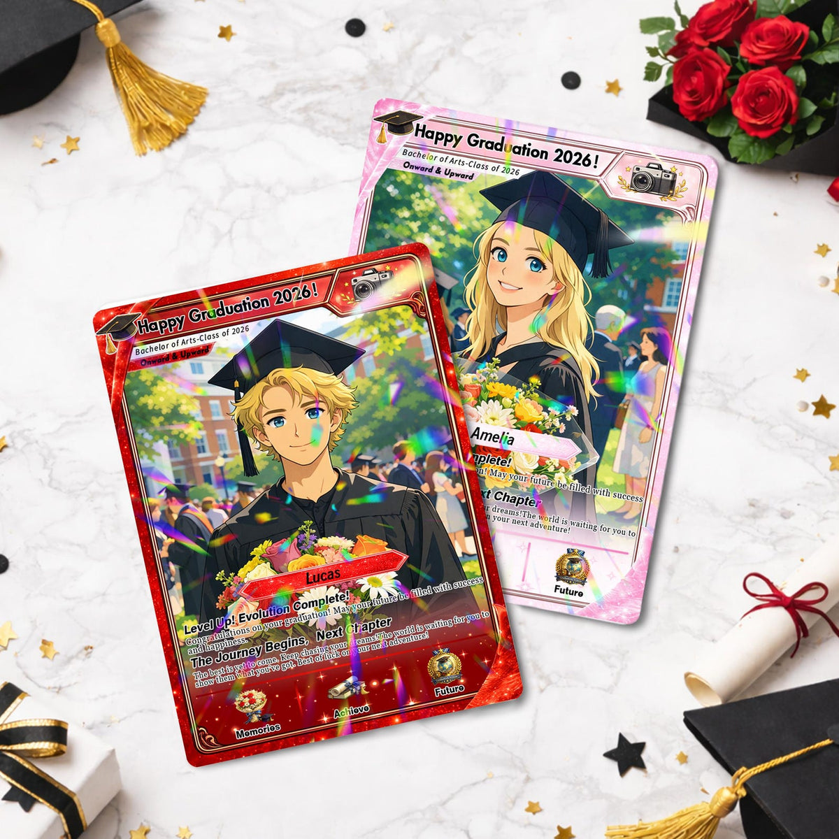 Personalized Poke Graduation Card, Custom Grad Portrait, Gift for Graduates, Class of 2026, College Grad Gift, Anime Graduation Card