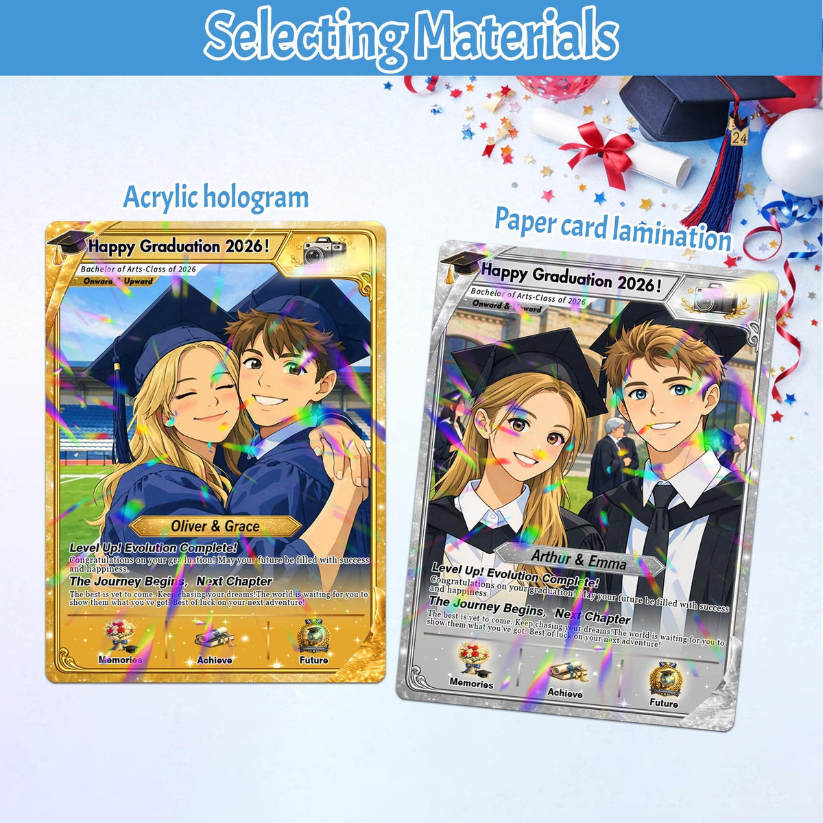 Personalized Poke Graduation Card, Custom Grad Portrait, Gift for Graduates, Class of 2026, College Grad Gift, Anime Graduation Card