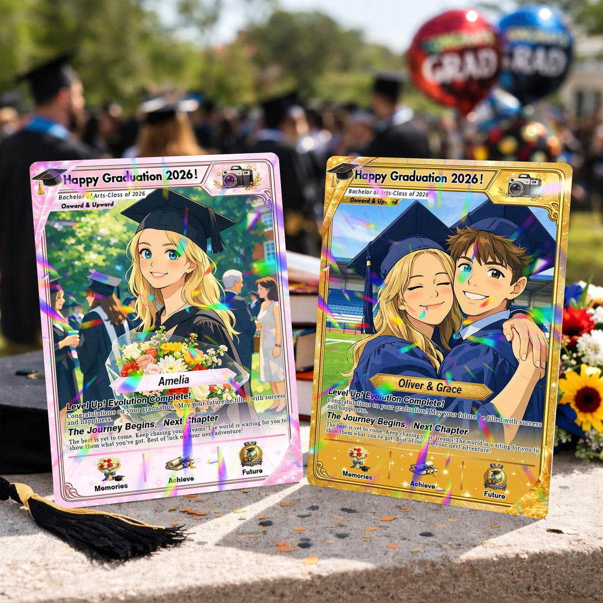 Personalized Poke Graduation Card, Custom Grad Portrait, Gift for Graduates, Class of 2026, College Grad Gift, Anime Graduation Card