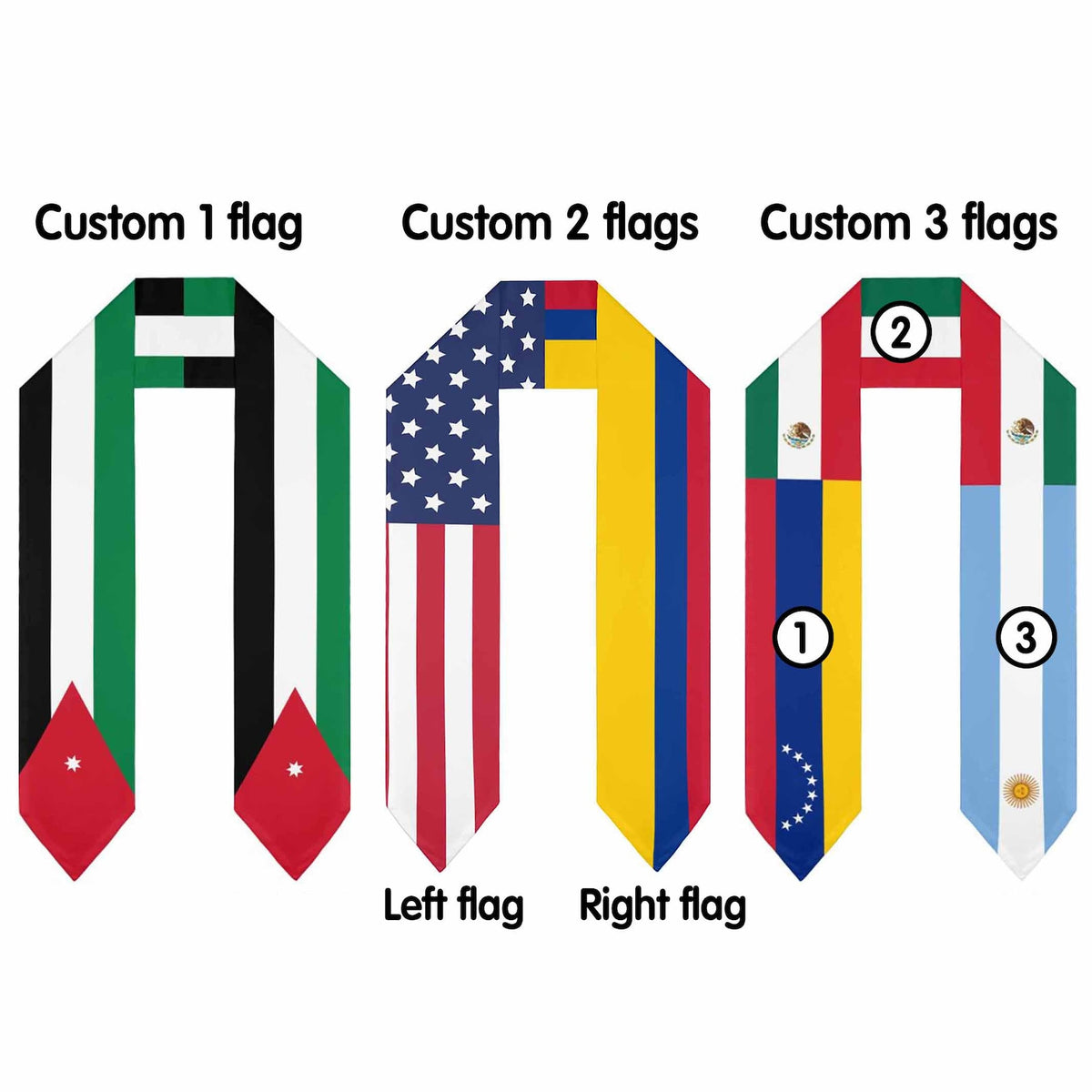 Custom Mixed Two Flag Graduation Stole, Personalized Class of 2026 Sash