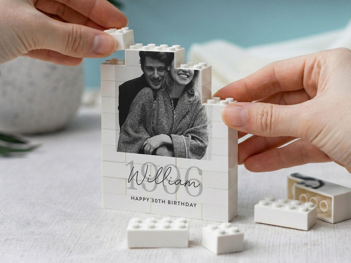 Personalised 30th Birthday Gift For Him, Custom Photo Building Block Keepsake, Mens Milestone Present