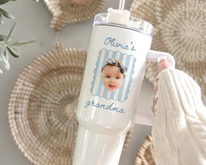 Grandma Baby Photo Tumbler 40oz with Handle, Custom Mimi Gigi Nana Gift, Personalized Photo Gift, Mother s Day Birthday Cup