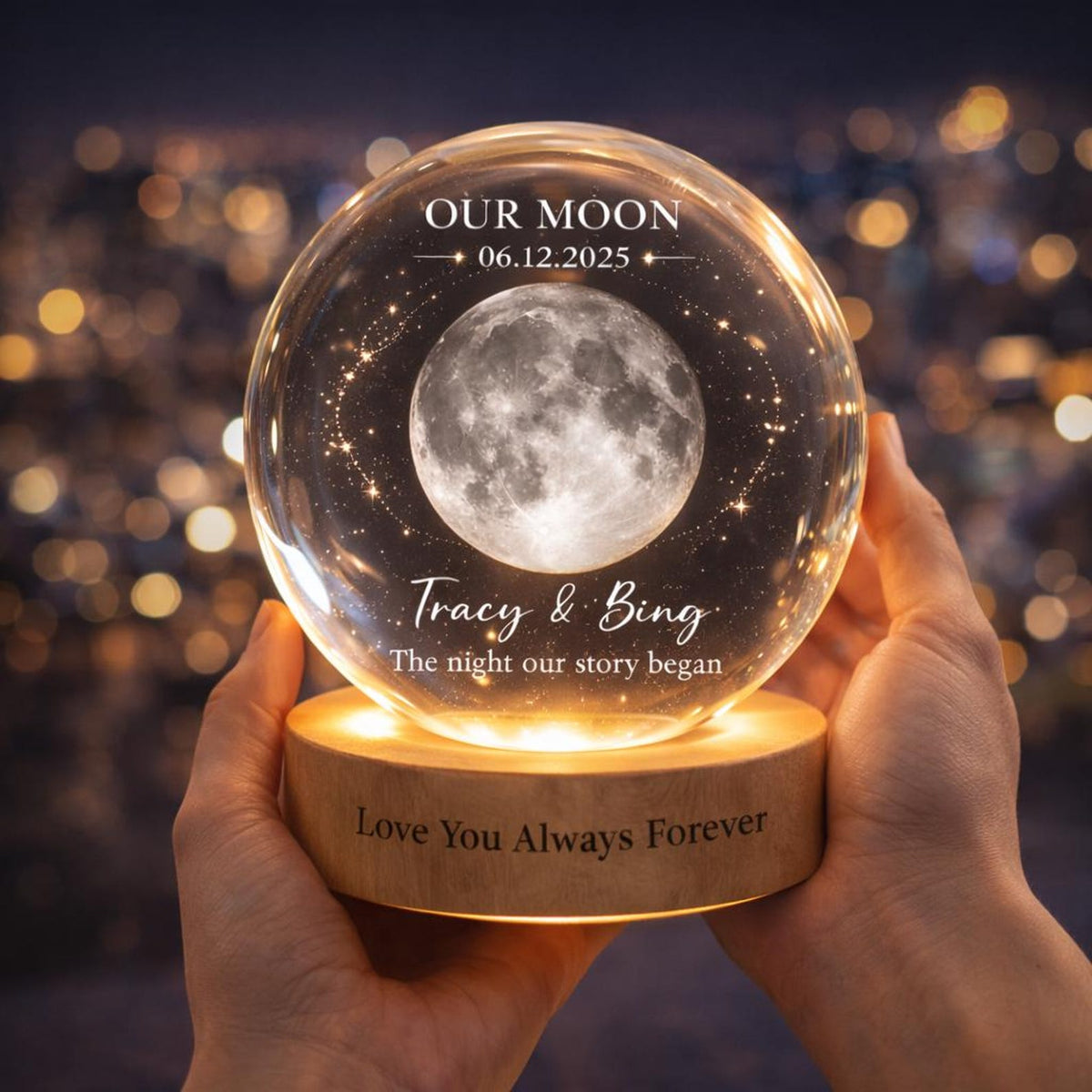 Personalized Moon Phase Crystal Ball Night Light, Our Special Day Moon Lamp, Custom Night Sky By Date Gift, Anniversary Gift For Couple
