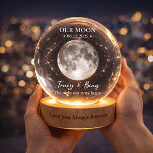 Personalized Moon Phase Crystal Ball Night Light, Our Special Day Moon Lamp, Custom Night Sky By Date Gift, Anniversary Gift For Couple