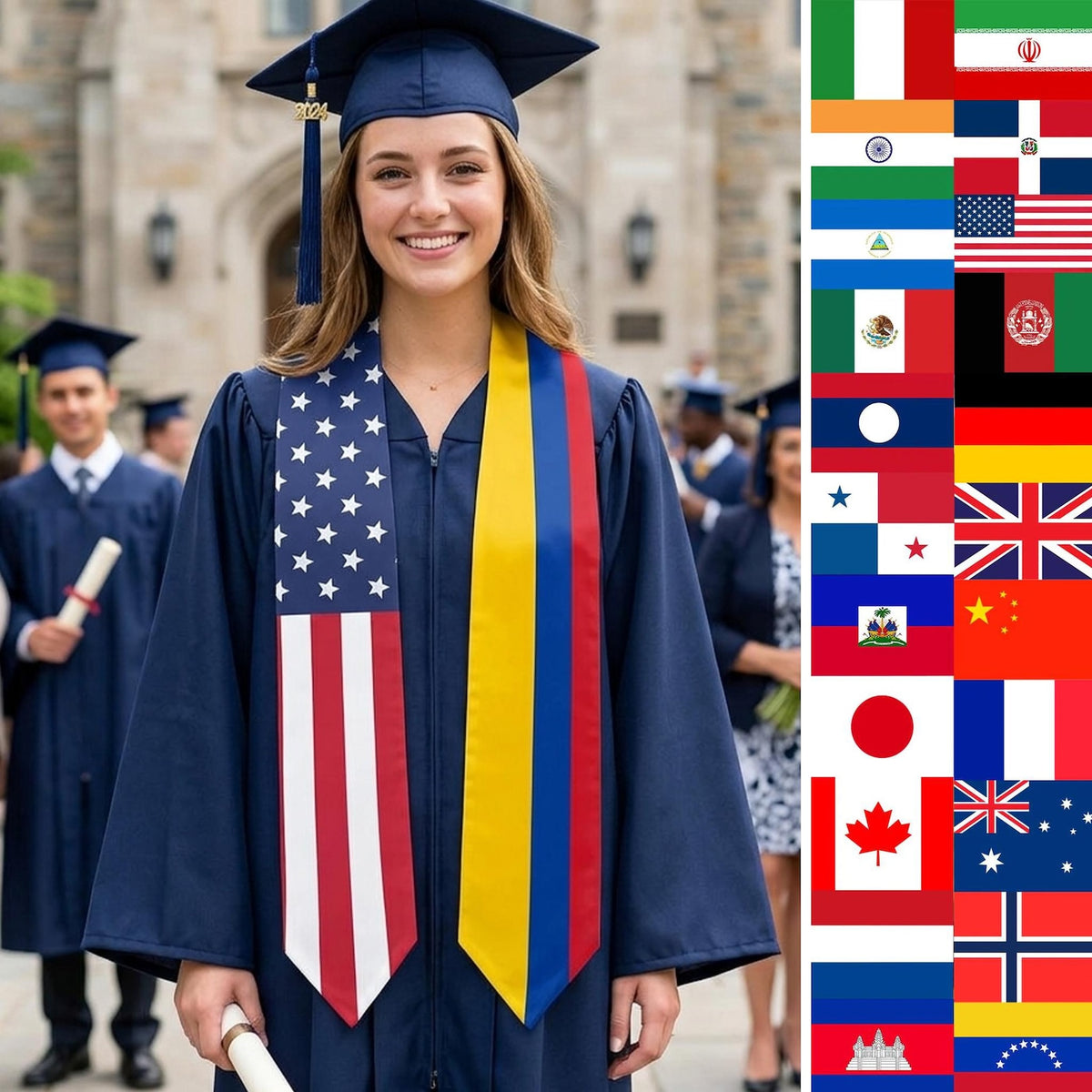 Custom Mixed Two Flag Graduation Stole, Personalized Class of 2026 Sash