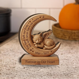 Personalized Pet Memorial Wooden Block: Custom Angel Dog or Cat Moon Sign, Sympathy Gift
