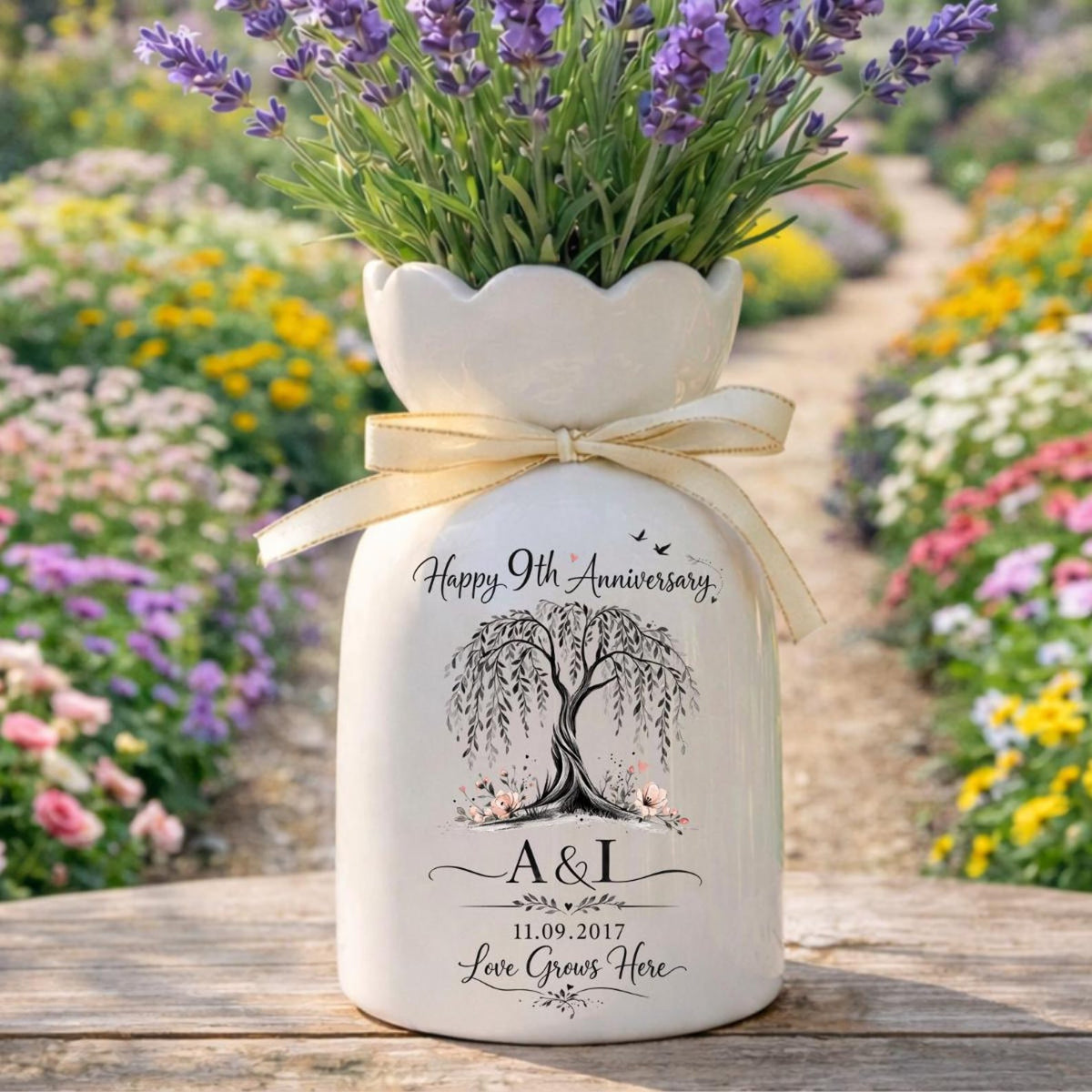 Custom 9th Anniversary Willow Tree Ceramic Flower Vase, Couple Weeding , 9 Years Anniversary Flower Ceramic Vase, Gift Couple, Parents Gift