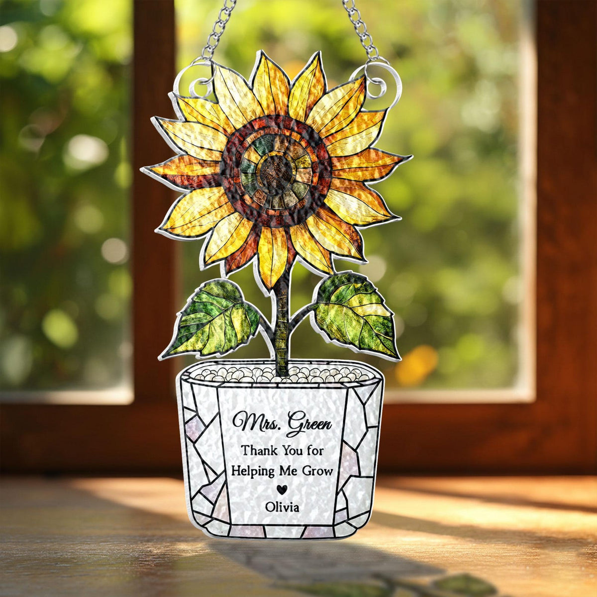 Personalized Sunflower Teacher Acrylic Suncatcher: Thank You For Helping Me Grow, Teacher Appreciation Gift