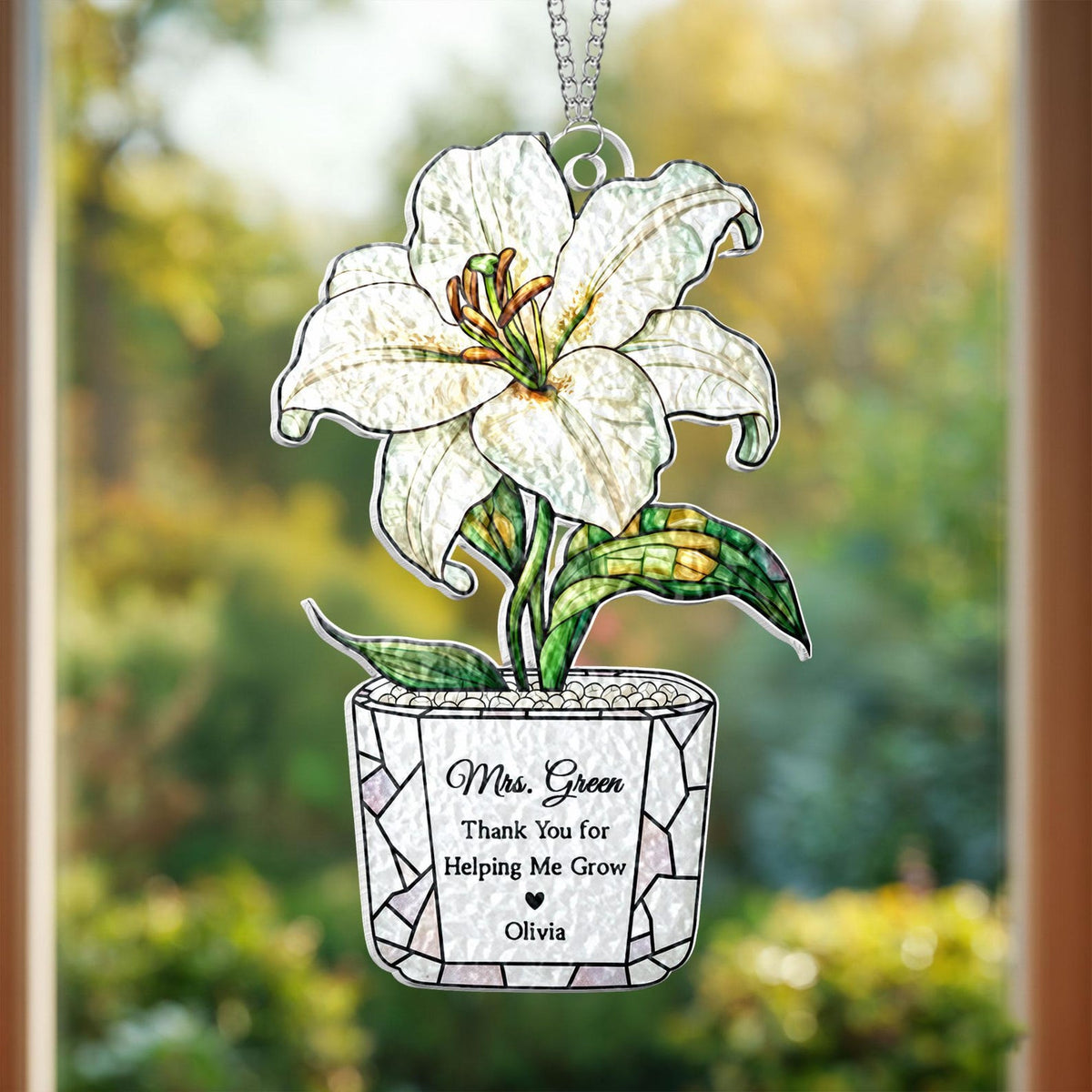 Personalized Sunflower Teacher Acrylic Suncatcher: Thank You For Helping Me Grow, Teacher Appreciation Gift