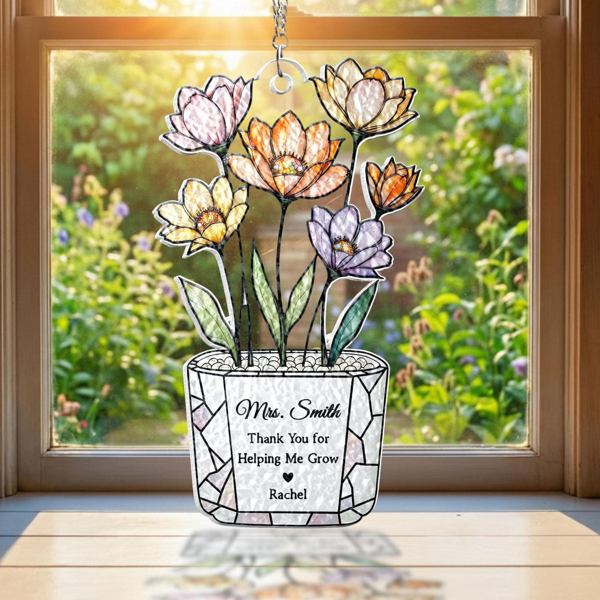 Personalized Sunflower Teacher Acrylic Suncatcher: Thank You For Helping Me Grow, Teacher Appreciation Gift