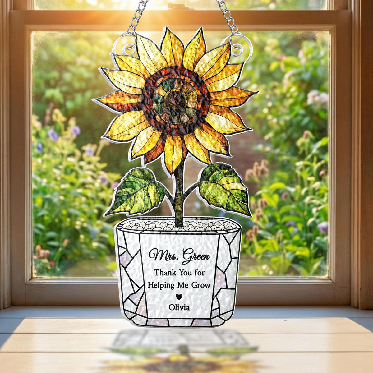 Personalized Sunflower Teacher Acrylic Suncatcher: Thank You For Helping Me Grow, Teacher Appreciation Gift