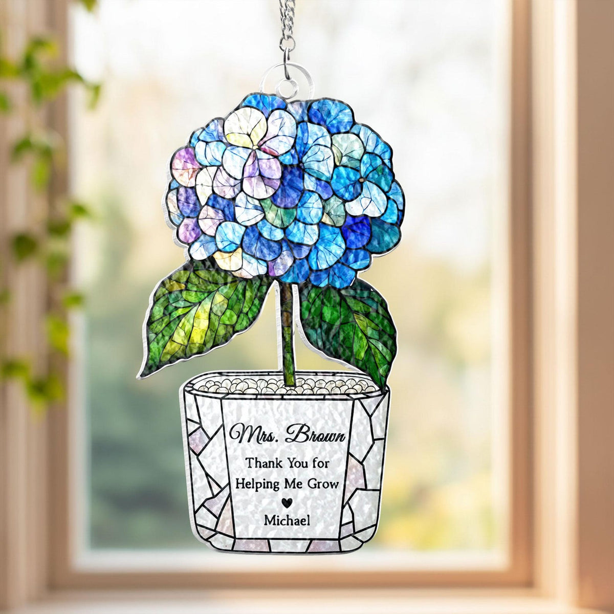 Personalized Sunflower Teacher Acrylic Suncatcher: Thank You For Helping Me Grow, Teacher Appreciation Gift