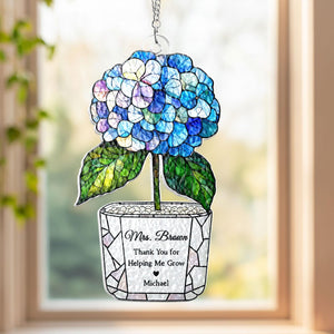 Personalized Sunflower Teacher Acrylic Suncatcher: Thank You For Helping Me Grow, Teacher Appreciation Gift