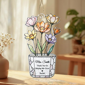 Personalized Sunflower Teacher Acrylic Suncatcher: Thank You For Helping Me Grow, Teacher Appreciation Gift