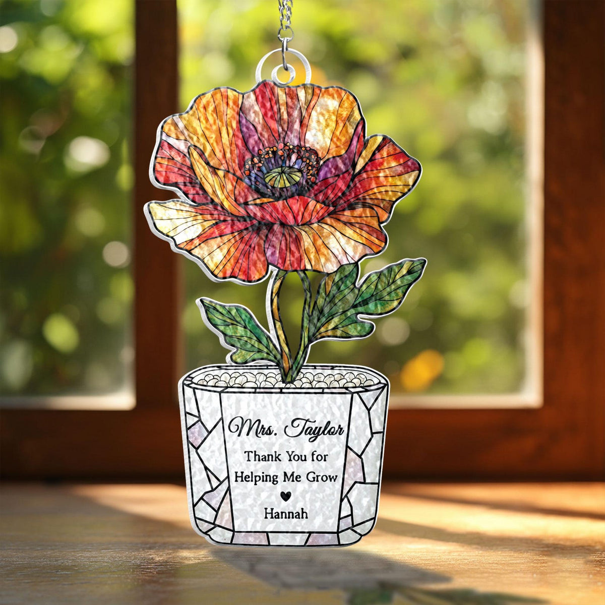 Personalized Sunflower Teacher Acrylic Suncatcher: Thank You For Helping Me Grow, Teacher Appreciation Gift