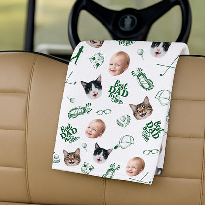 Personalized Kids Photo Golf Towel for Dad, Pet Photo Towel, Best Dad By Par Towel, Fathers Day Gift for Golf Dad