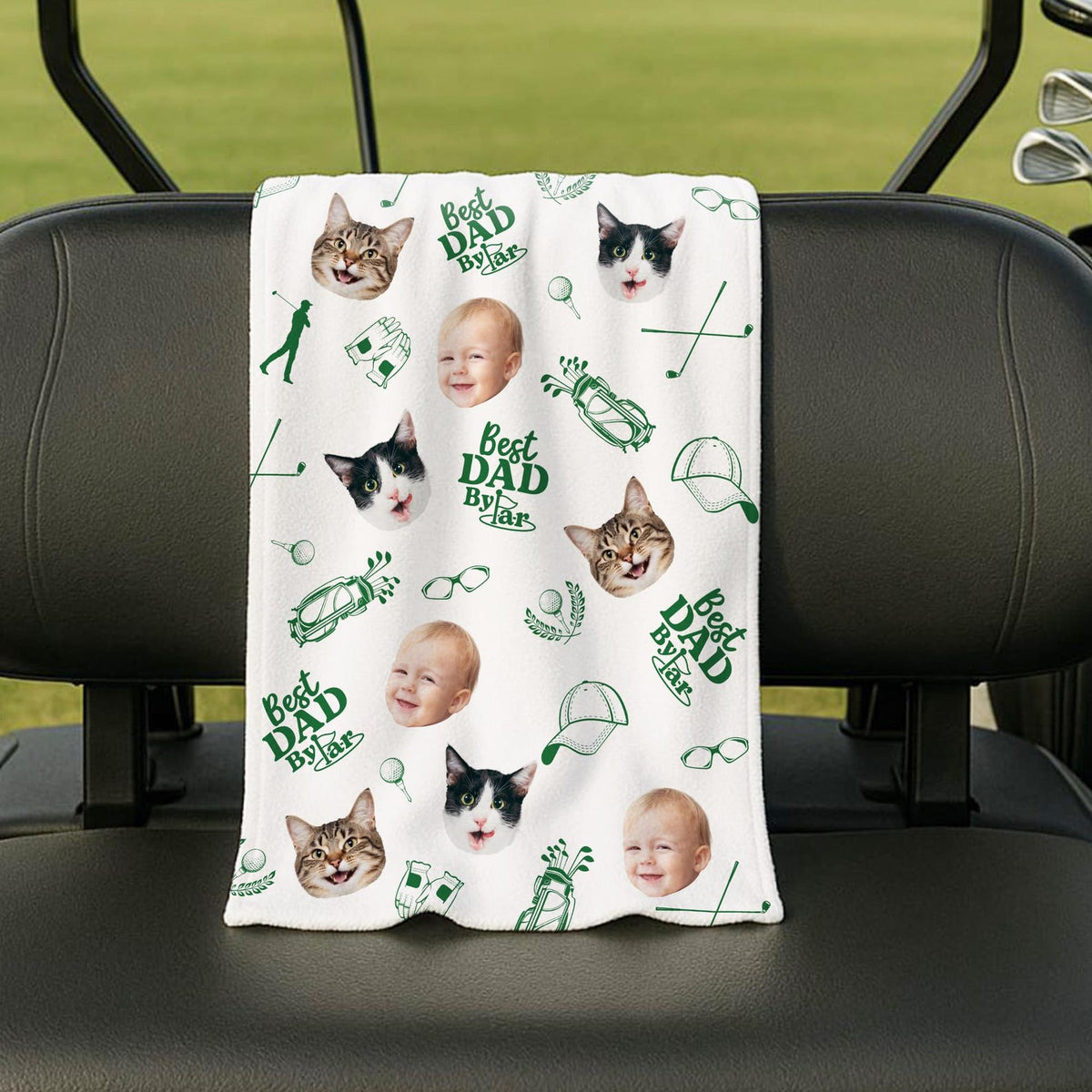 Personalized Kids Photo Golf Towel for Dad, Pet Photo Towel, Best Dad By Par Towel, Fathers Day Gift for Golf Dad